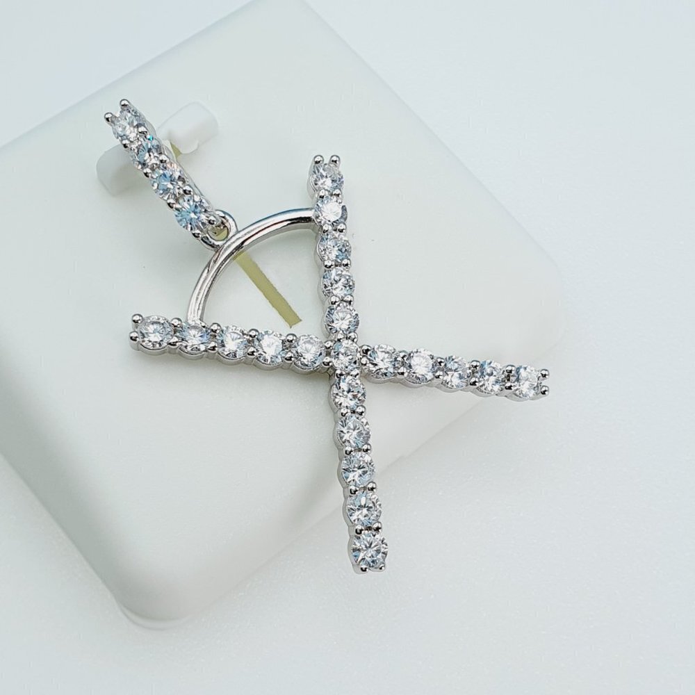 925 Sterling Silver Cubic Zirconia Initial Pendant, UU1P6A6190